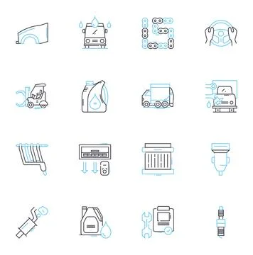 Automobile workshop linear icons set. Mechanic, Diagnostics, Repair, Service Stock Illustration