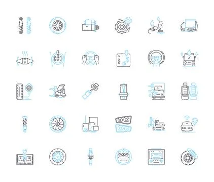 Automobile workshop linear icons set. Mechanic, Diagnostics, Repair, Service Stock Illustration
