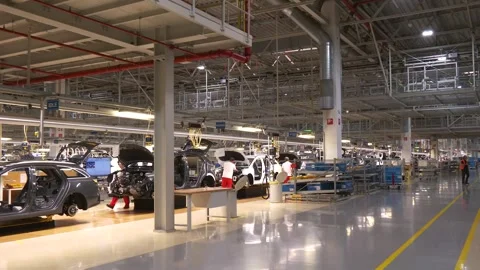 Automotive Assembly Line Inside Large Car Factory Stock Footage 346227917