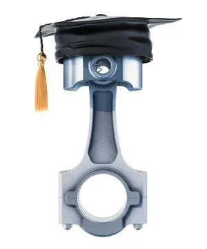 Automotive courses concept. Engine piston with graduation cap. 3D rendering イラスト素材