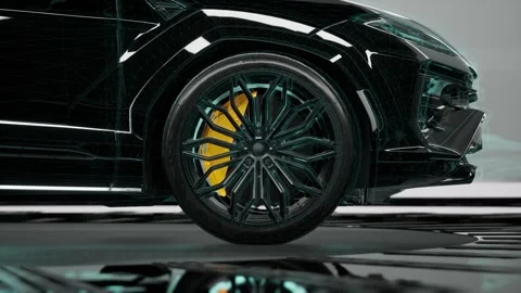 Automotive Design Wireframe and Render of Luxury Car Wheel Stock Footage 321999943