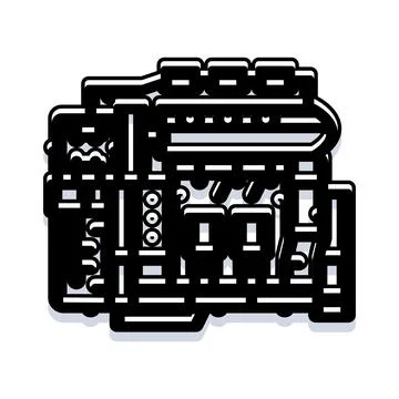 Automotive engine flat style graphic outline illustration Stock Illustration