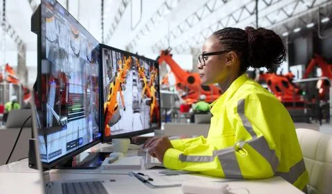 Automotive Engineer Analyzes 3D Simulation Software To Optimize Electric Vehi Stock Photos