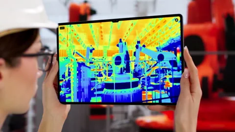Automotive Engineer Machinery With Thermal Camera Stock Footage 335456846