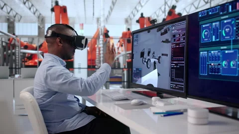 Automotive Engineer Uses Virtual Reality Headset Stock Footage 343882548