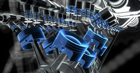 Automotive Engineering Wireframe Car Working V8 Engine Visualization. Stock Footage 327705281