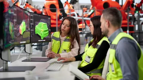 Automotive Engineers Collaborate On 3D Design Stock Footage 347301728