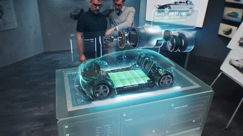 Automotive engineers develop new electric car Stock Footage 251042760