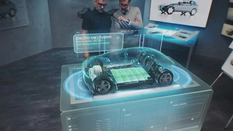 Automotive engineers develop new electric car Foto stock