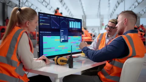 Automotive Engineers Work As A Team Controlling Robots Stock Footage 337224782