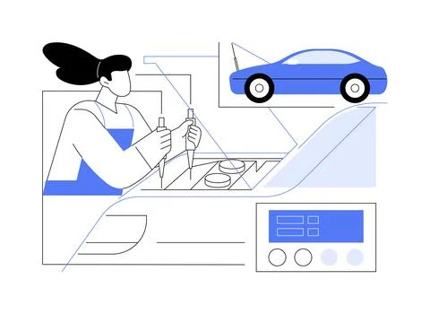 Automotive functionality check abstract concept vector illustration. Stock Illustration