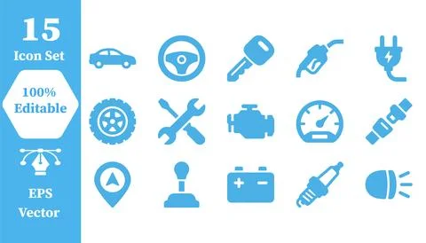 Automotive industry icon set featuring vehicle parts and maintenance symbols Stock Illustration