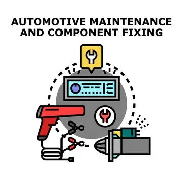 Automotive maintenance and component fixing concept Stock Illustration