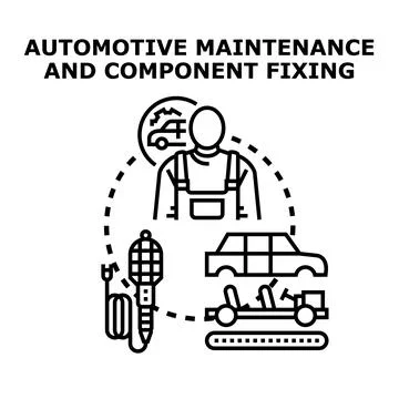 Automotive maintenance and component fixing process Ilustración de archivo