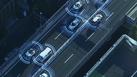 Automotive sensing system concept. Autonomous car. Driver assistant system. Adap Vidéo 123188523