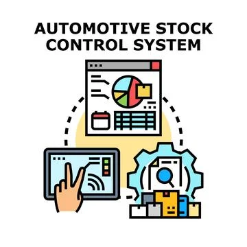 Automotive stock control system managing inventory and data Stock Illustration