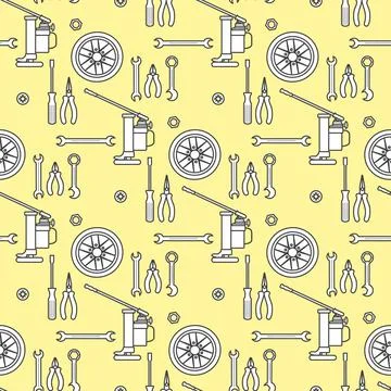 Automotive tools seamless pattern with car repair equipment on yellow backg.. Stock Illustration