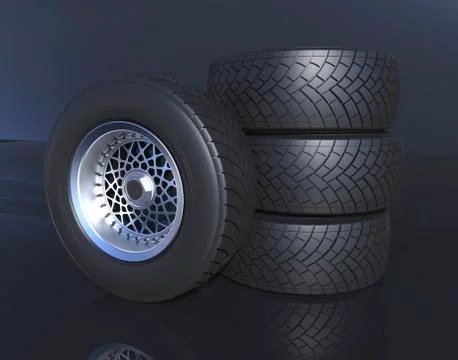 Automotive wheels background. 3D render Stock Illustration