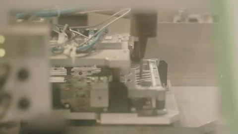 Autonomic robotic performance of a CNC machine performing complex mass Stock Footage 264907885