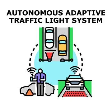Autonomous adaptive traffic light system managing vehicle flow Stock Illustration