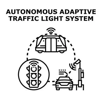 Autonomous adaptive traffic light system communicating with smart vehicles Stock Illustration