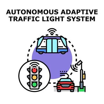 Autonomous adaptive traffic light system communicating with smart vehicles Stock Illustration
