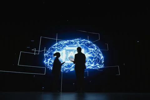 Autonomous AI agent writing complex code under computer scientists supervision Stockfoto's