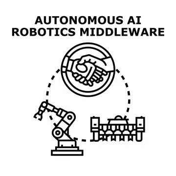 Autonomous ai robotics middleware achieving industrial automation Stock Illustration