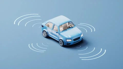 Autonomous blue electric car with sensor signals 3d illustration for smart .. Stock Footage 332385215