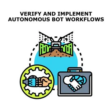 Autonomous bot workflows verifying implementation process Stock Illustration