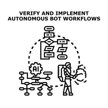 Autonomous bot workflows verifying implementing process automation Stock Illustration