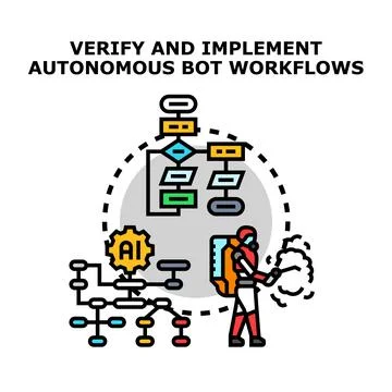 Autonomous bot workflows verifying implementing process automation Illustrazione stock