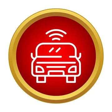 Autonomous car broadcasting wireless signal in round icon Illustrazione stock