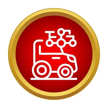 Autonomous car with connected network icon in red circle Stock Illustration