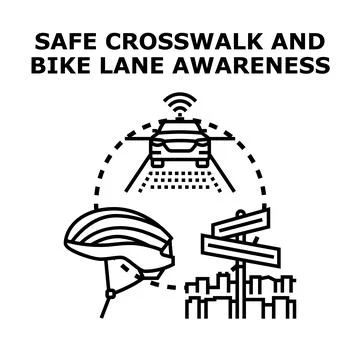 Autonomous car detecting crosswalk bicycle helmet urban environment Stock Illustration