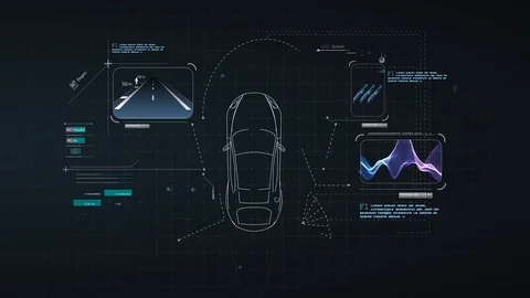 Autonomous car. Driverless car. Self driving vehicle. Future  smart auto.HUD/GUI Stock Footage 127220738
