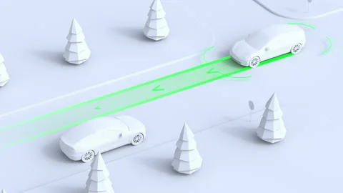 Autonomous car driving to intersection and avoiding other cars Stock Footage 163984333