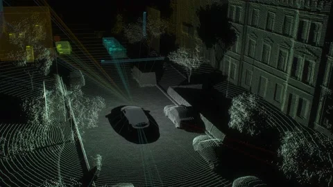 Autonomous car driving training process. AI object detection Stock Footage 149563470