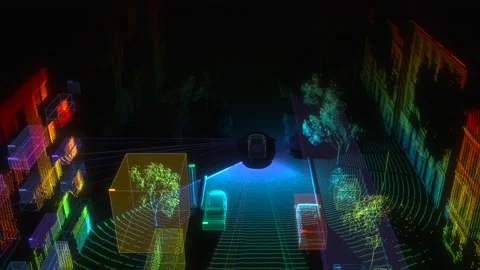 Autonomous car driving training process. AI object detection Stock Footage 149563629