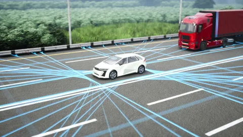 Autonomous car on highway. 3D rendering. Video stock 161383778