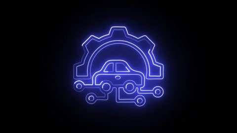 Autonomous Car Isolated on Black Background Neon Smart Mobility Animation Stock Footage 329056507