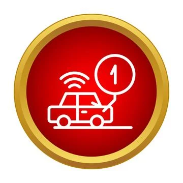 Autonomous car notification icon on red background Stock Illustration