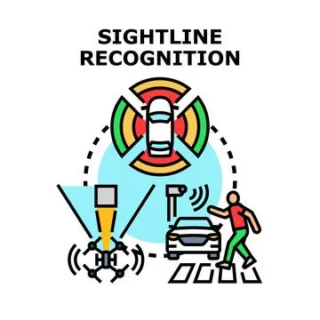 Autonomous car perceiving objects for safety system Illustrazione stock