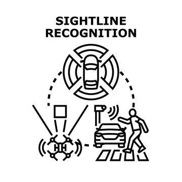 Autonomous car perceiving objects for safety system Illustrazione stock