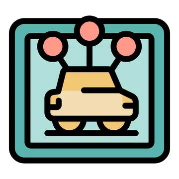 Autonomous car tracking system displaying location on digital interface 스톡 일러스트