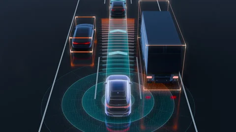 Autonomous Car Using Adaptive Cruise Control in Highway Traffic Stock Footage 339562029