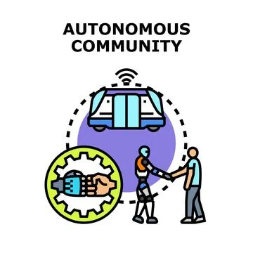 Autonomous community future with human robot interaction Stock Illustration