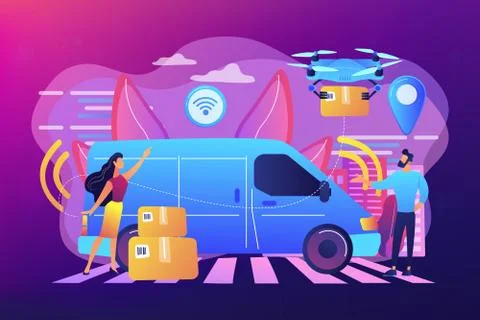 Autonomous courier concept vector illustration. Illustrazione stock