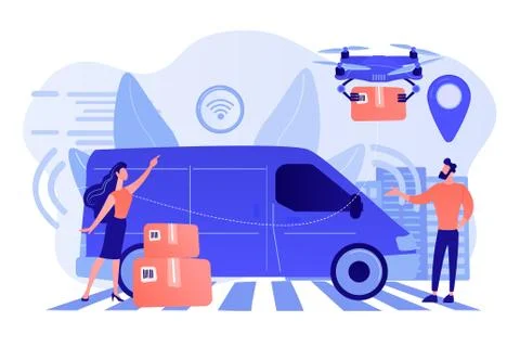 Autonomous courier concept vector illustration. Stock Illustration