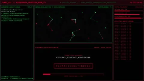 Autonomous Cyber Warfare Dashboard: Neural Node Routing and Decryption Engine Stock Footage 339157491